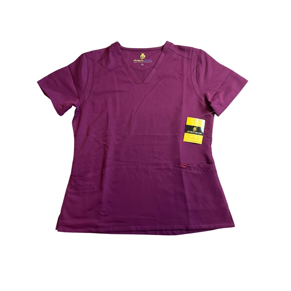 Ultrasoft Scrubs V-Neck Top Burgundy XL Short Sleeve Medical Nursing Uniform NWT
